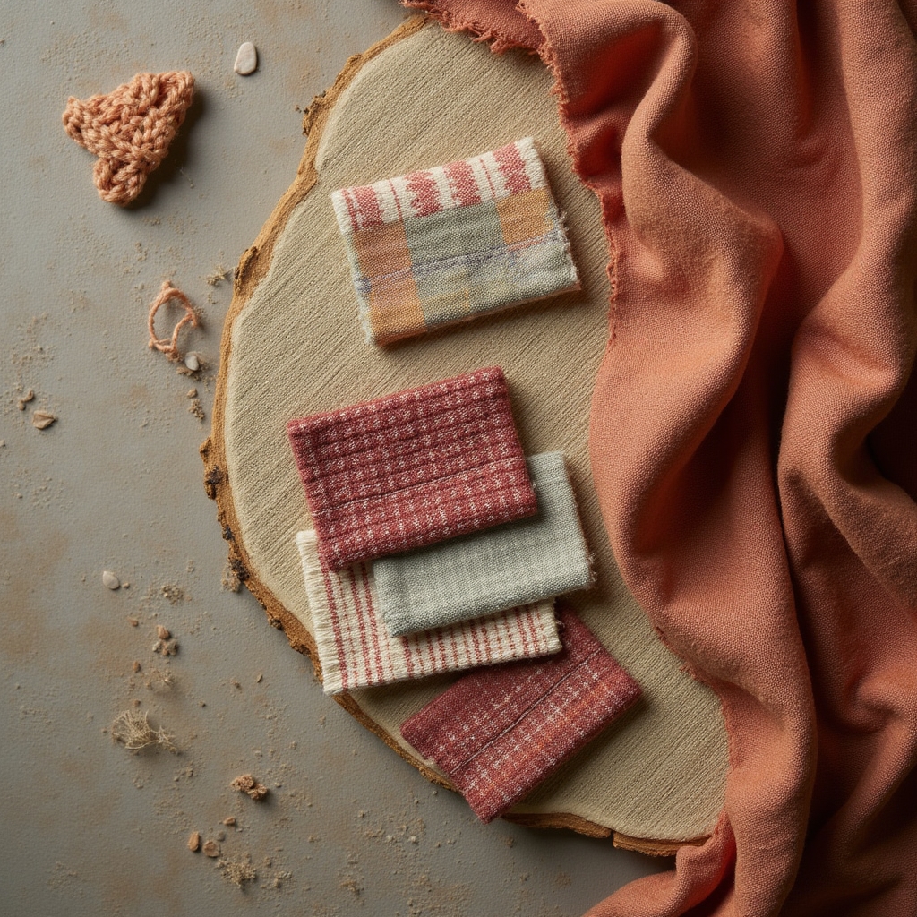 Collezione di tessuti artigianali italiani storici con pattern tradizionali in lana